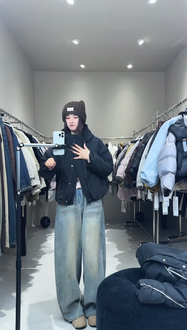 斜拉链羽羽服黑色0000