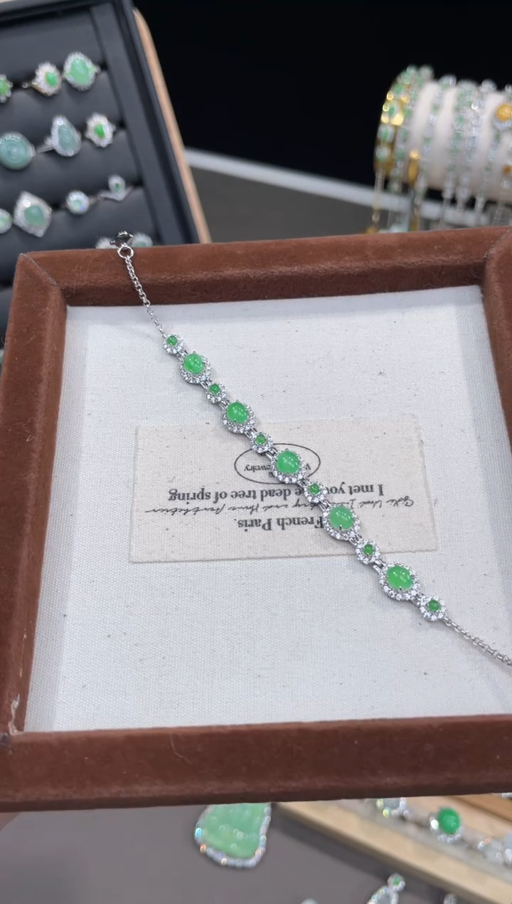 银S925镶嵌手链翡翠奔****草1