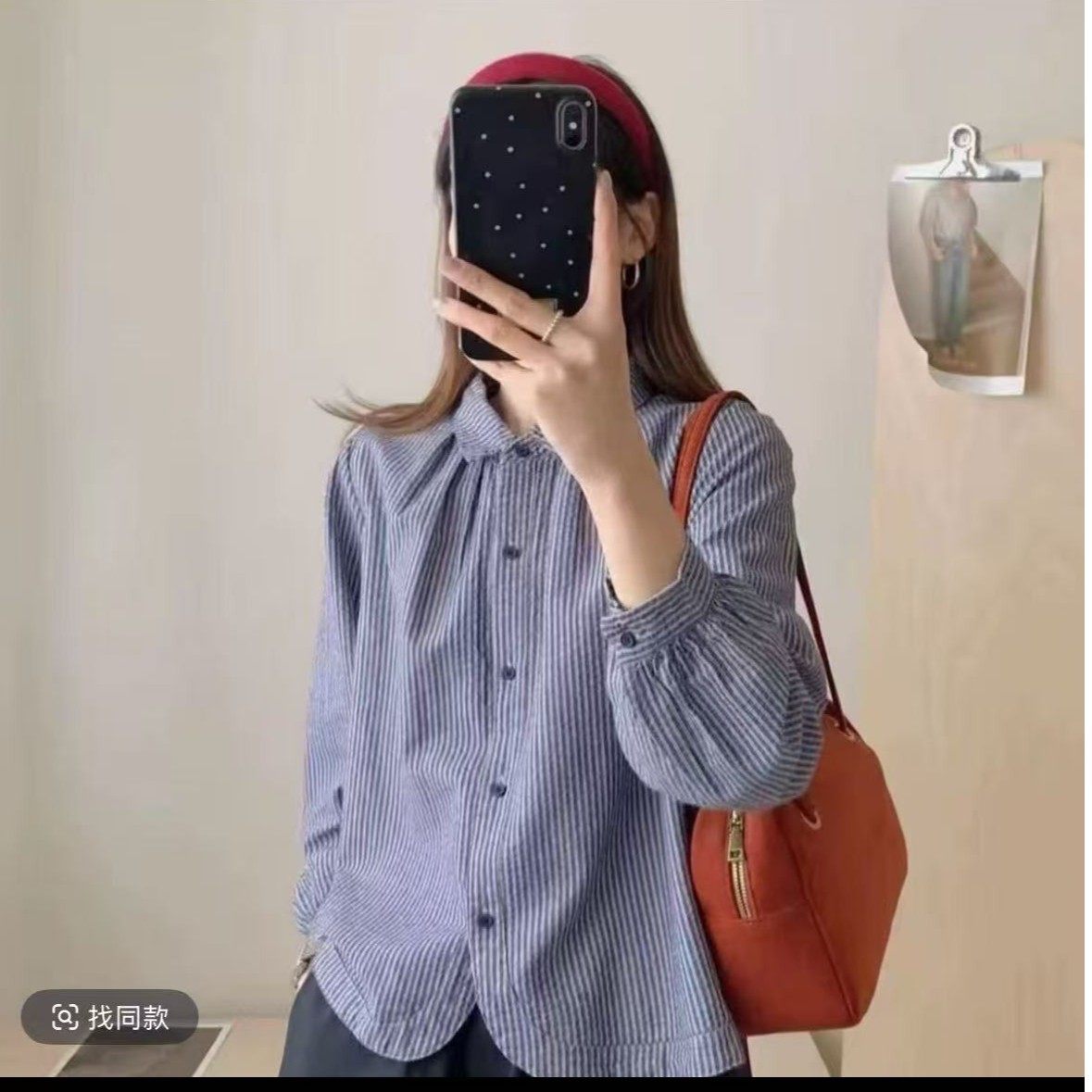 (棉)新款秋季长袖气质减龄复古港风设计感条纹宽松休闲百搭衬衫