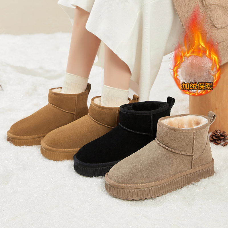 ZHR则则短筒厚底雪地靴保暖加绒棉靴百搭真皮短靴冬休闲棉鞋GZ10