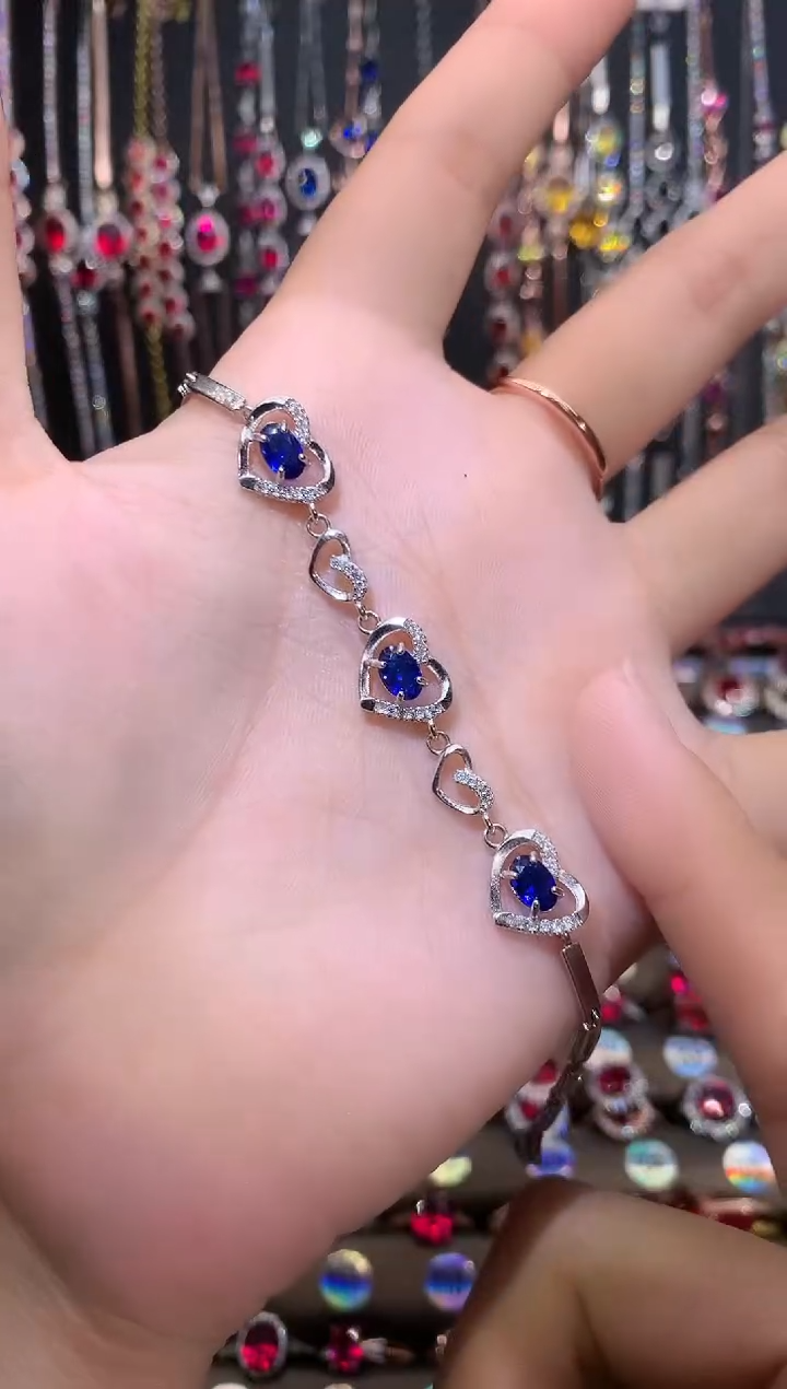 【闪购商品】蓝宝石手链银S925镶嵌银色