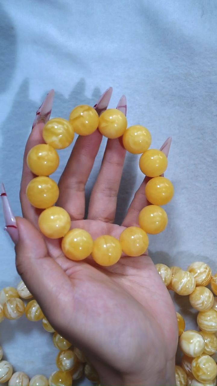 手链琥珀未镶嵌自然氧化4年18mm暴力满蜡鸡油黄妖花