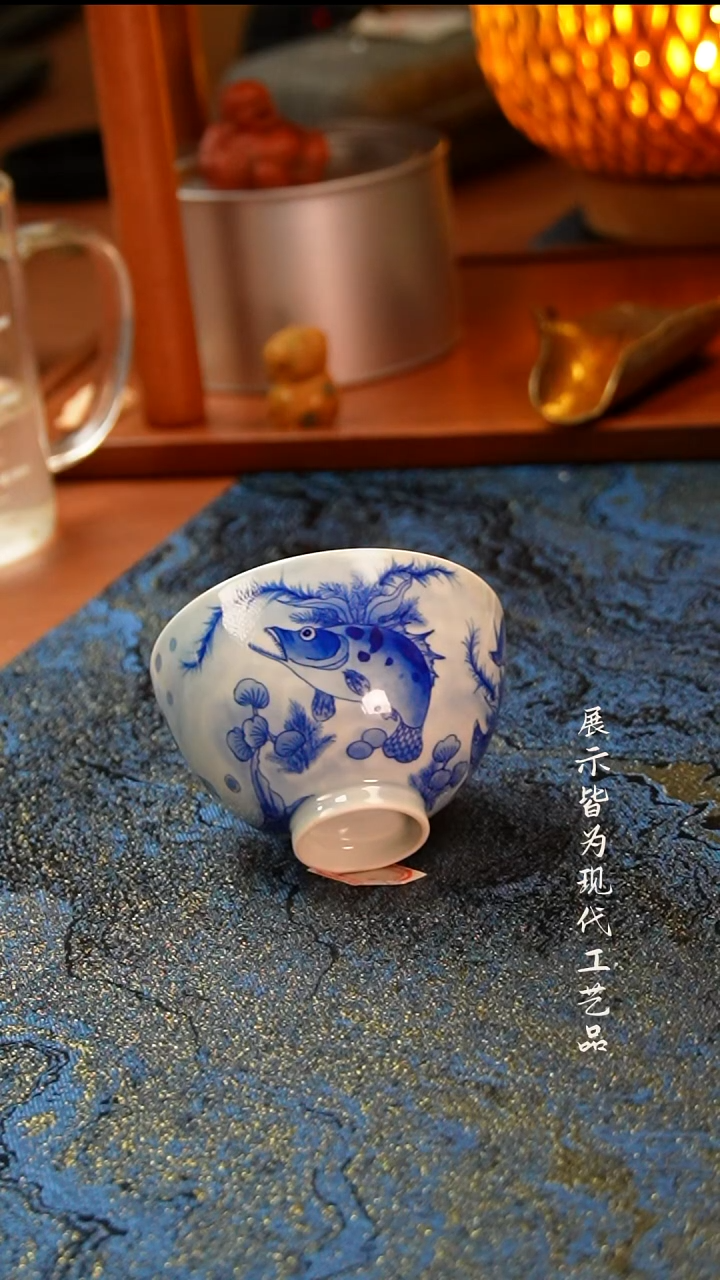 景德镇陶瓷清三鱼藻鸡心