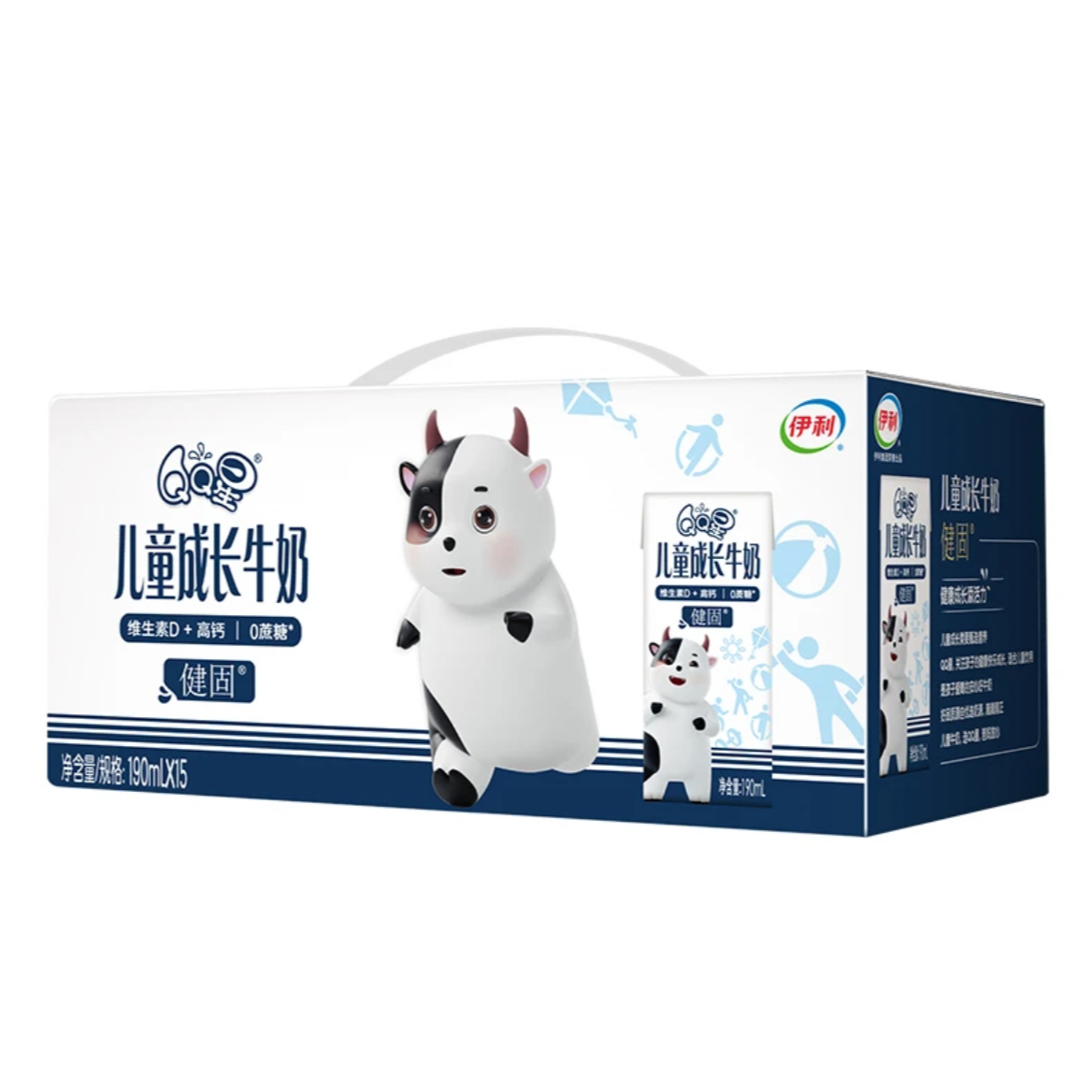 【7月产-送飞机玩具一个-京东快递次日达】伊利QQ星儿童成长牛奶-健固-190ml*15盒/箱