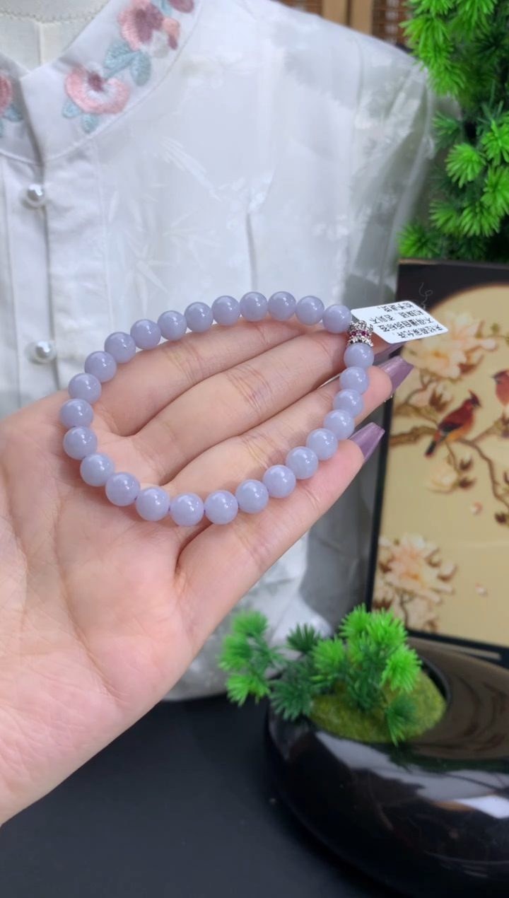【闪购商品】翡翠手链未镶嵌细糯淡淡粉紫 卡7mm（有纹）