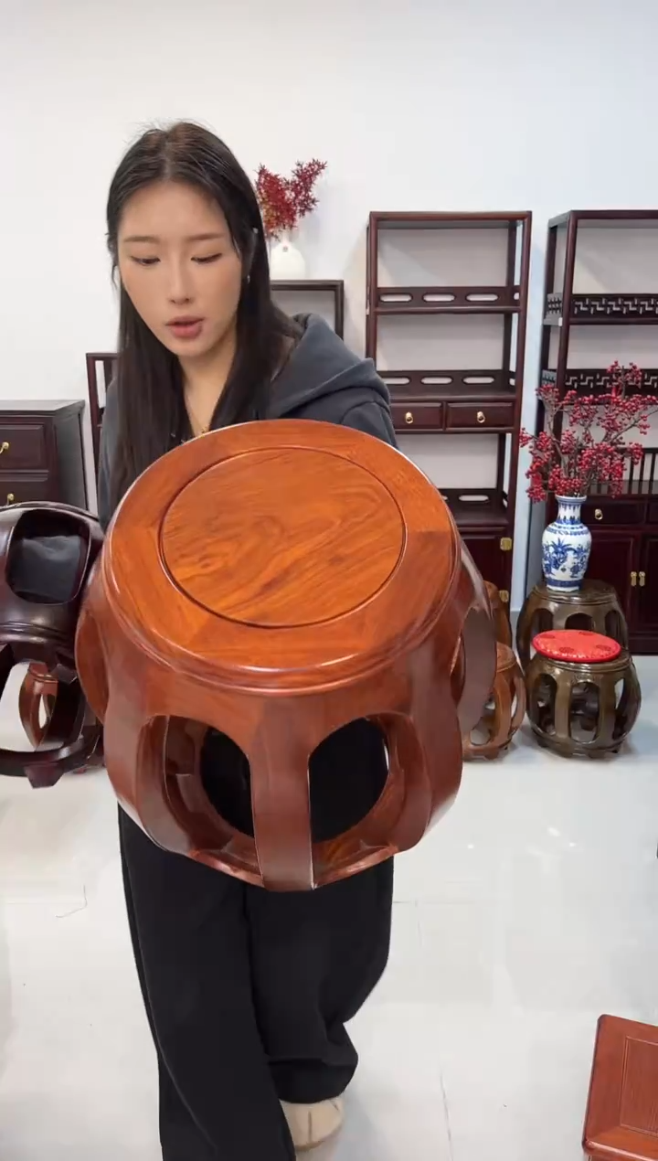 花梨木类家具3张亚花梨大号花梨色鼓凳