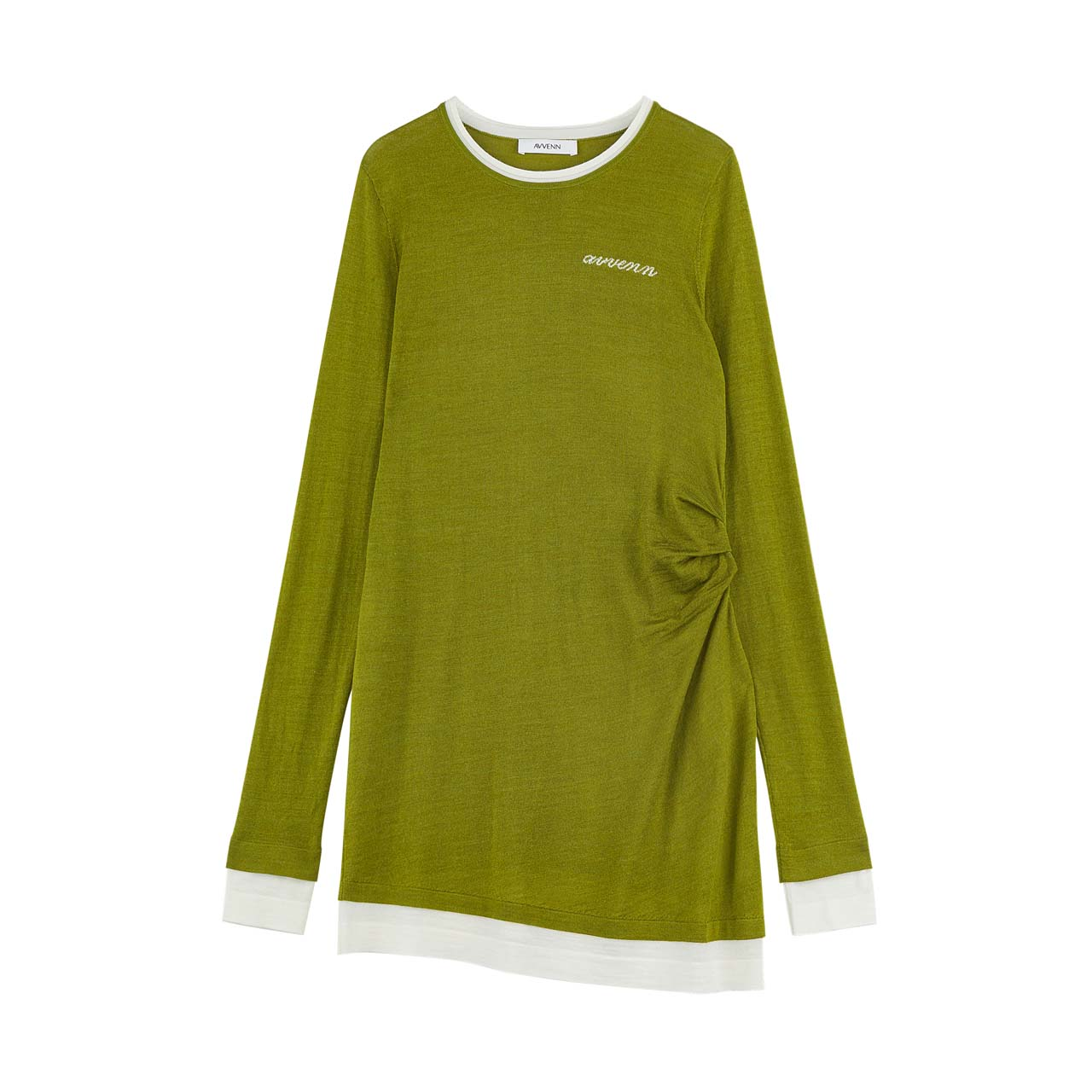 【景致】AVVENN 绿色假两件T恤  AM71103633小白