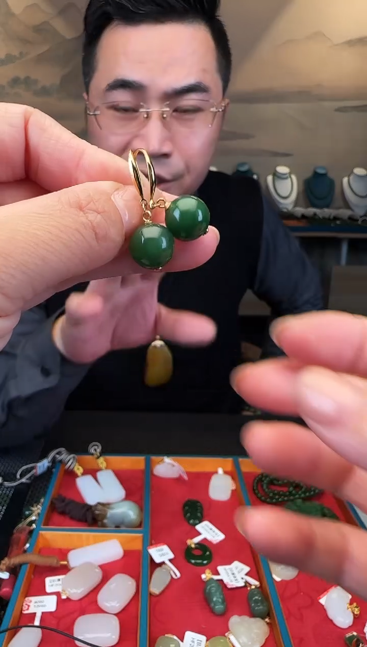 银S925镶嵌和田玉耳饰卡12