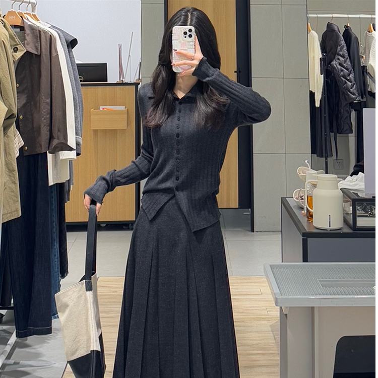 MM商场同款2025冬新款显瘦高领长袖针织衫开衫翻领上衣女4071