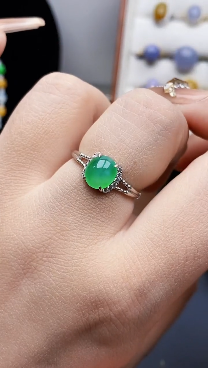 银S925镶嵌戒指翡翠0422