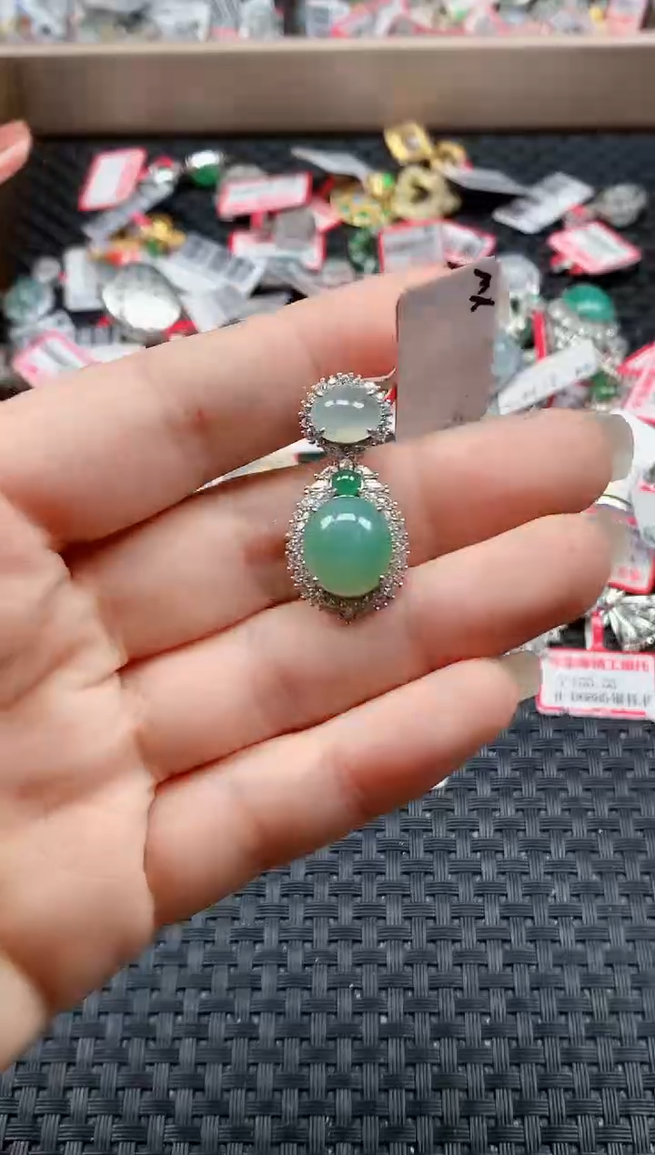 银S925镶嵌戒指翡翠天然A货缅甸翡翠