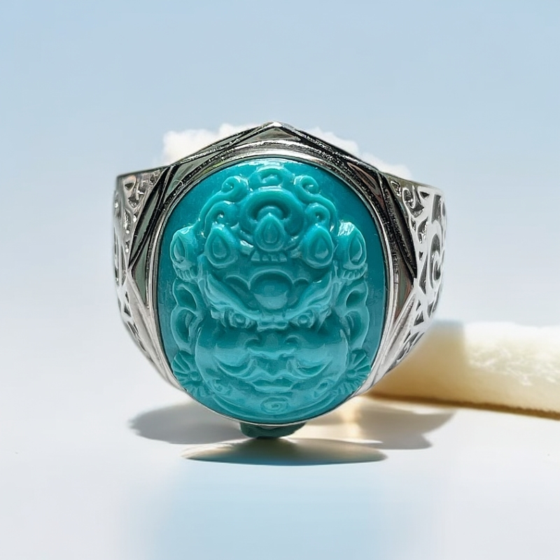 【帝丰】湖北十堰天然原矿绿松石高瓷精工黄财神戒指