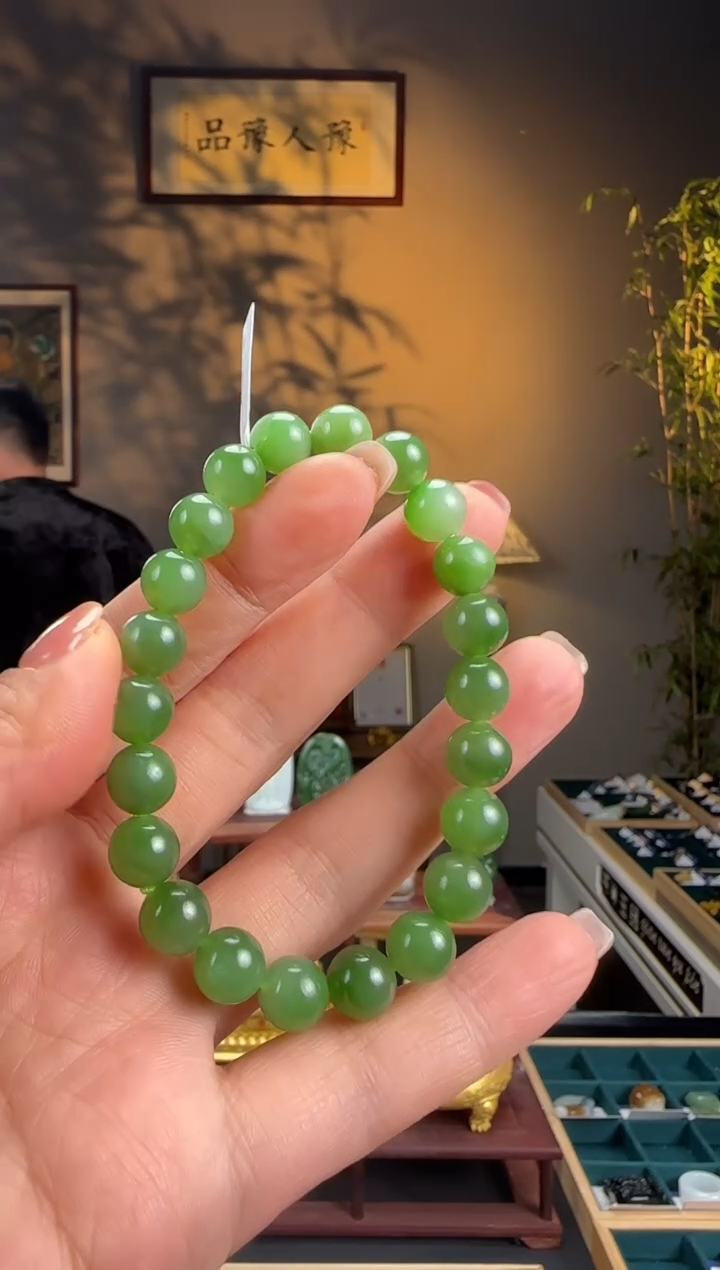 未镶嵌和田玉挂件碧玉卡10mm圆珠手串