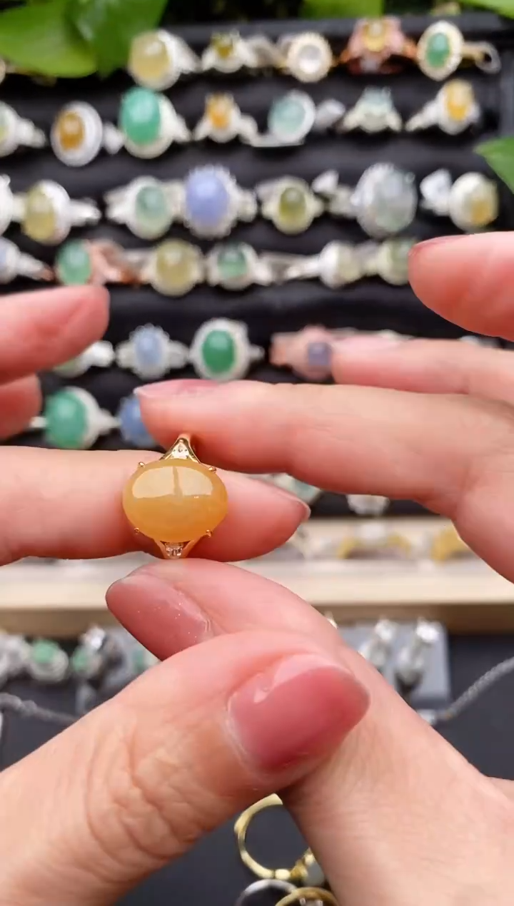 【闪购商品】翡翠戒指银S925镶嵌缅甸天然A货翡翠44   4-1