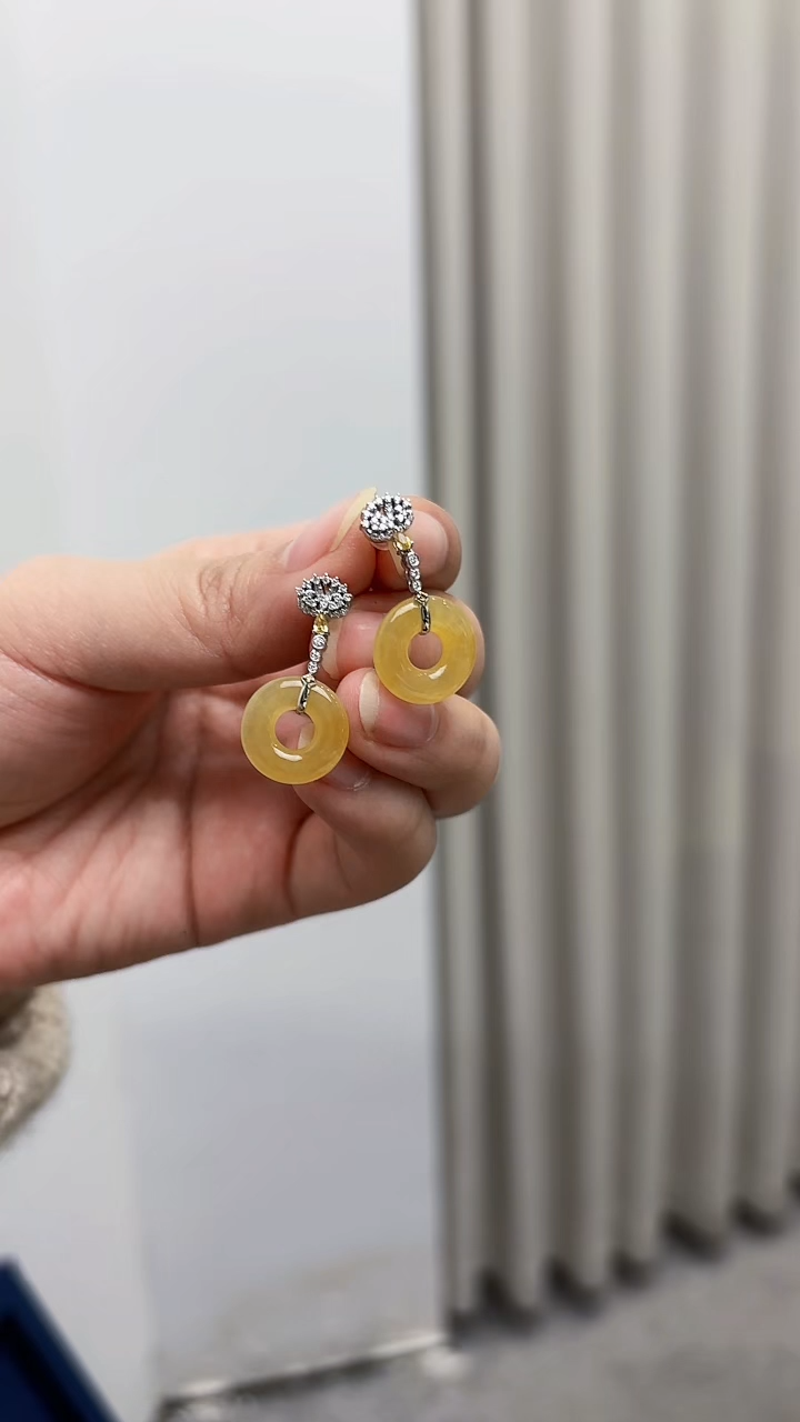 【闪购商品】翡翠耳饰18K金镶嵌翡翠甜甜耳饰多人不退不换