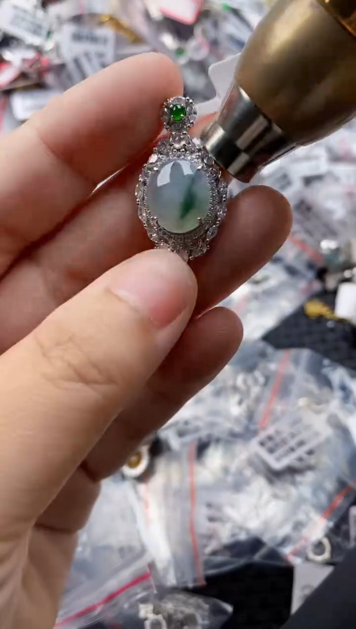 翡翠戒指银S925镶嵌2222     10