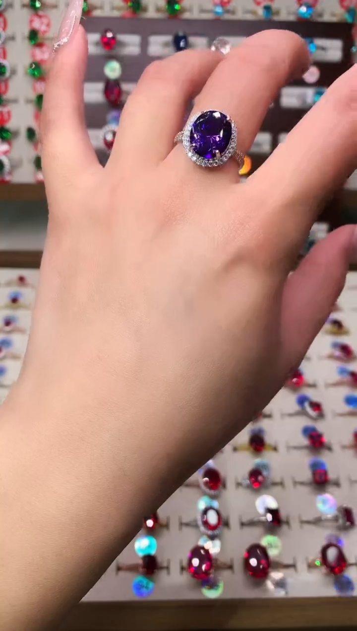 无925银典藏 轻奢 帝王紫紫色系10*12戴妃晕戒指
