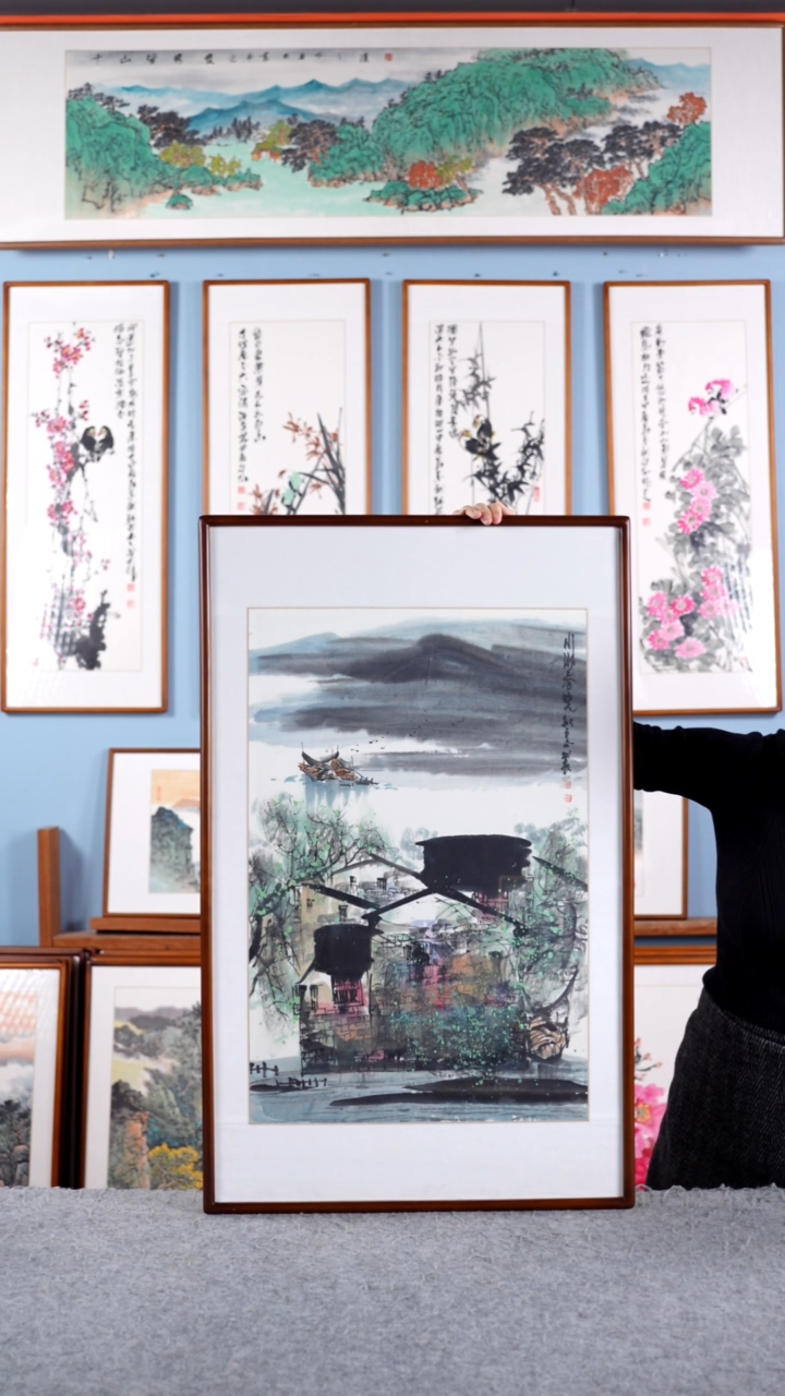 【闪购商品】国画柳泉《水乡春晓》手绘带框92*57