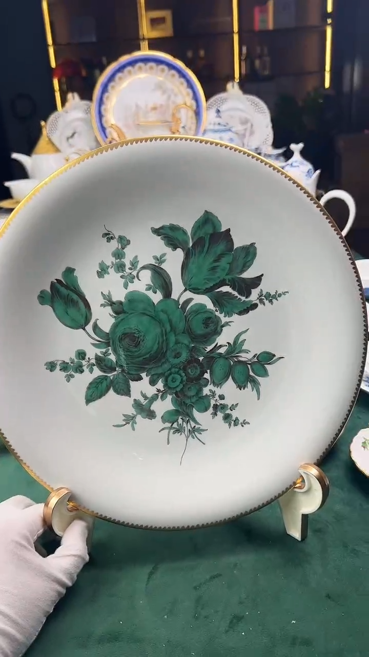 瓷片梅森一等铜绿玫瑰大号赏盘
