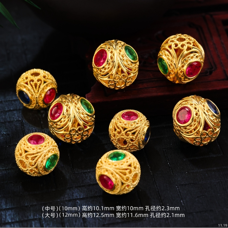 【金豆工厂】18K金豪镶蜻蜓眼大桶珠隔珠顶珠文玩多宝配件（厚5D金）H