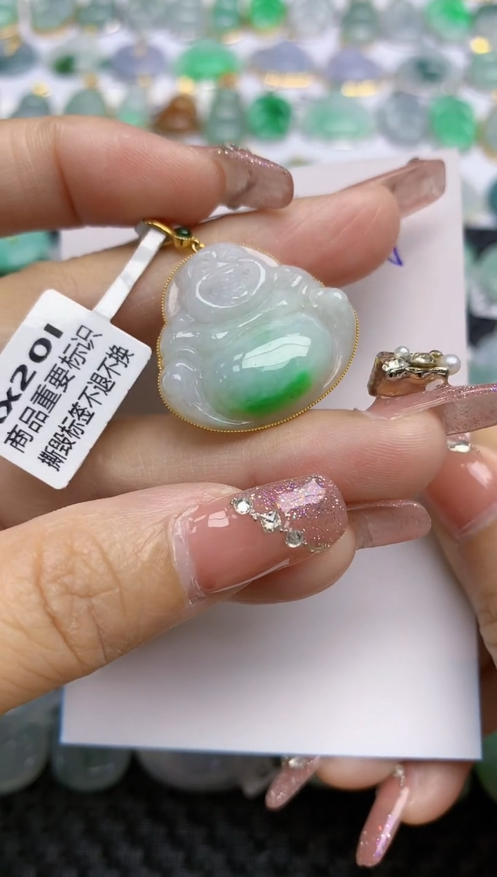 【闪购商品】翡翠颈饰18K金镶嵌天然A货翡翠 15