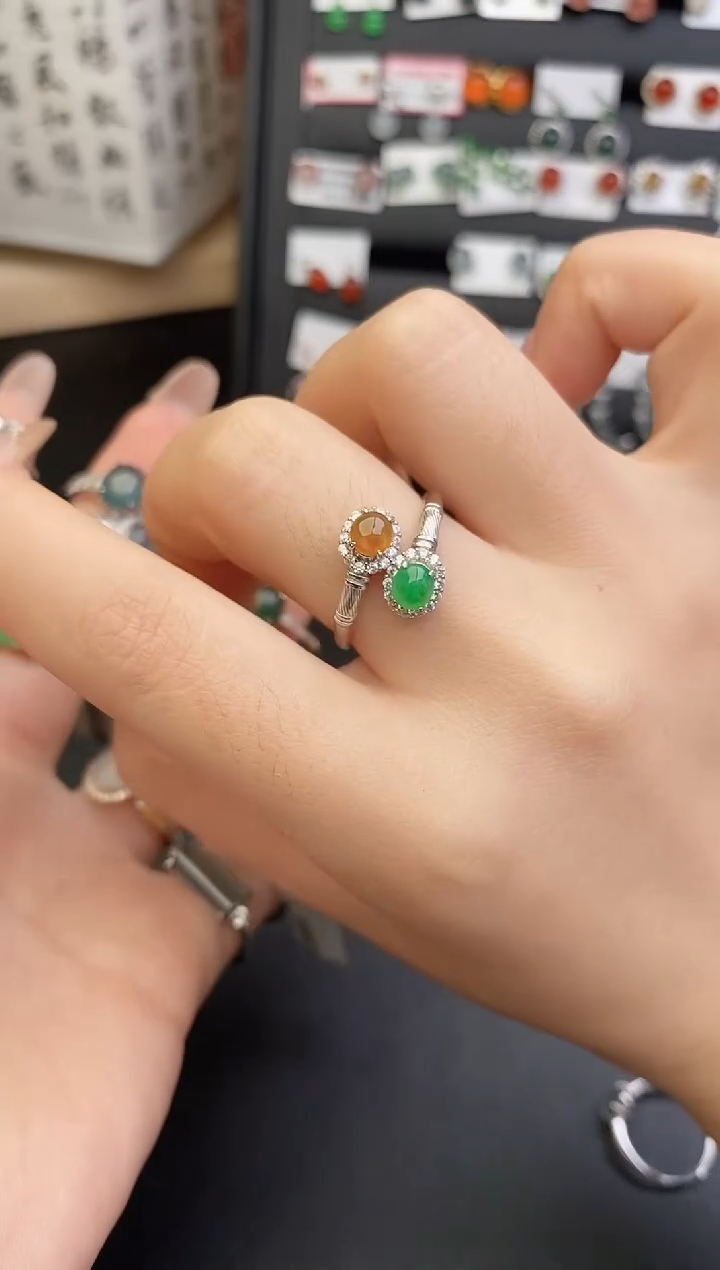 银S925镶嵌戒指翡翠0