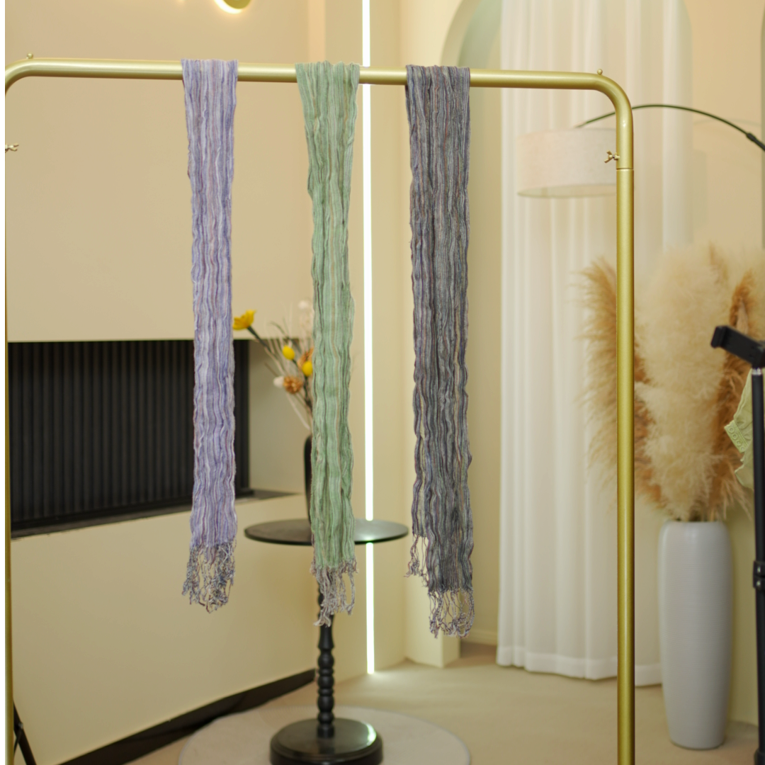 山木间麻花结色织亚麻围巾