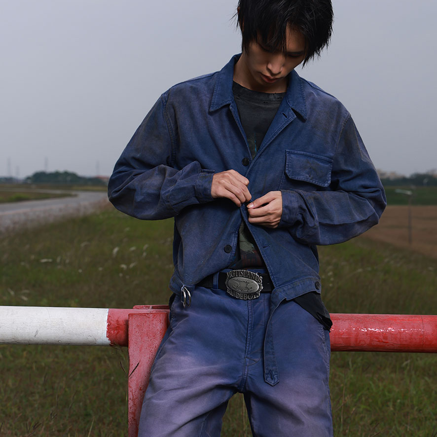 Big Production 秀款法王鼹鼠皮做旧蓝紫色工装夹克外套jacket