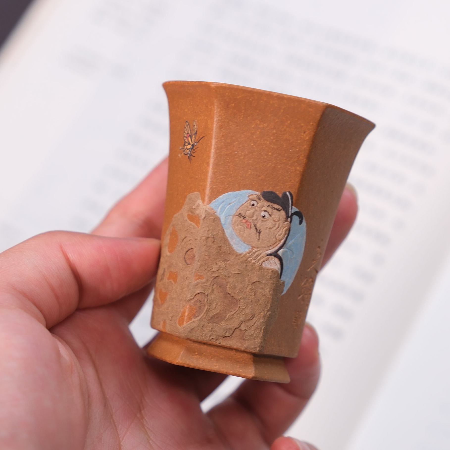 静心【全手工】 梦蝶 泥绘 六方闻香杯60cc 精品高端主人杯