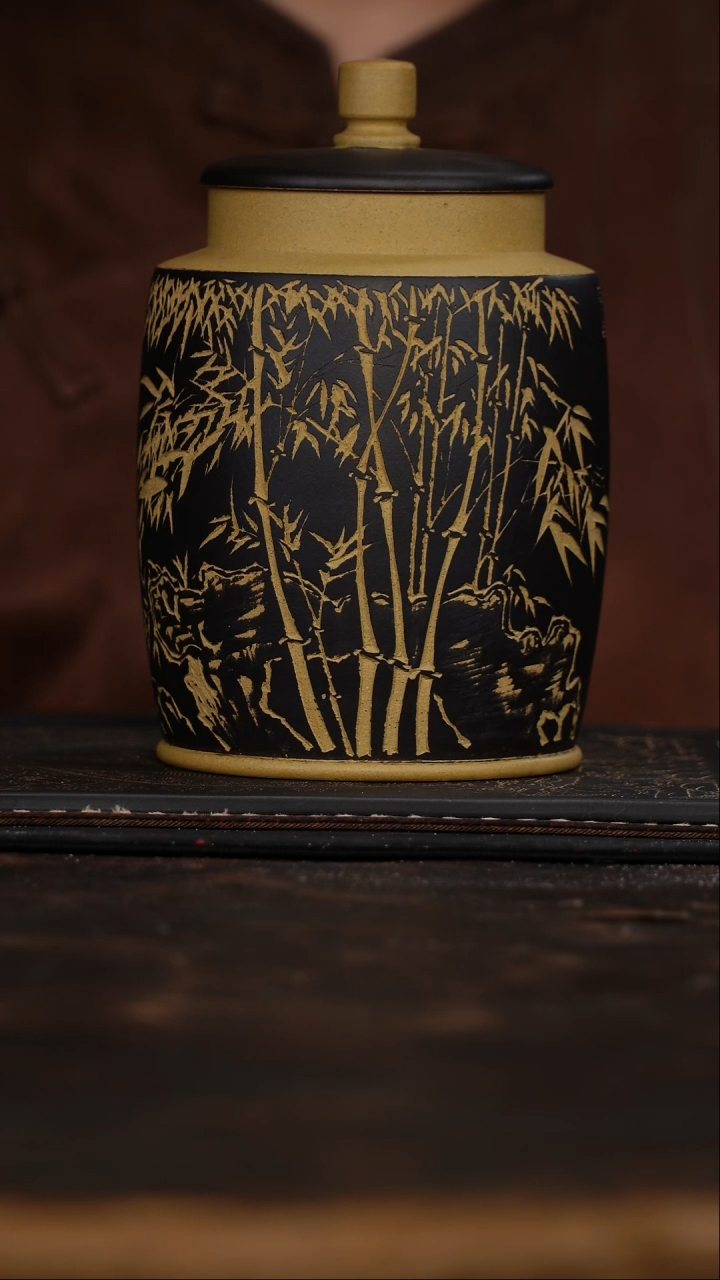 茶杯紫砂非遗茶器-粉浆竹茶罐