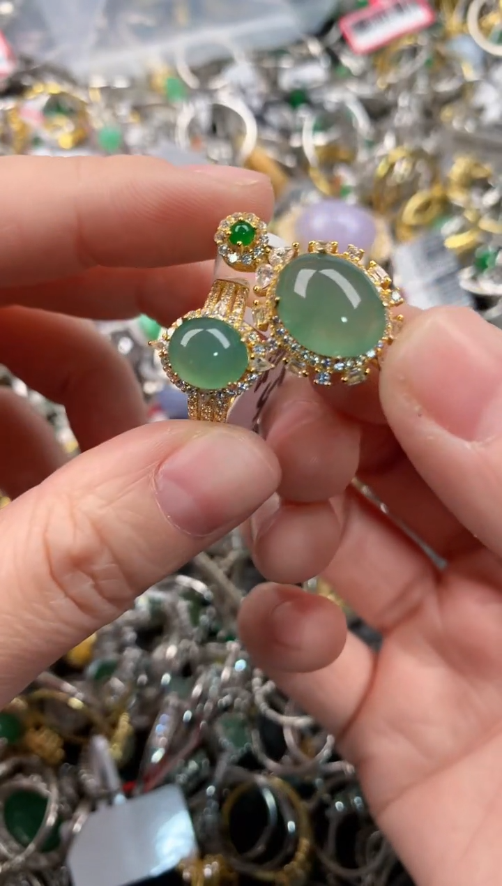 银S925镶嵌戒指翡翠555   9