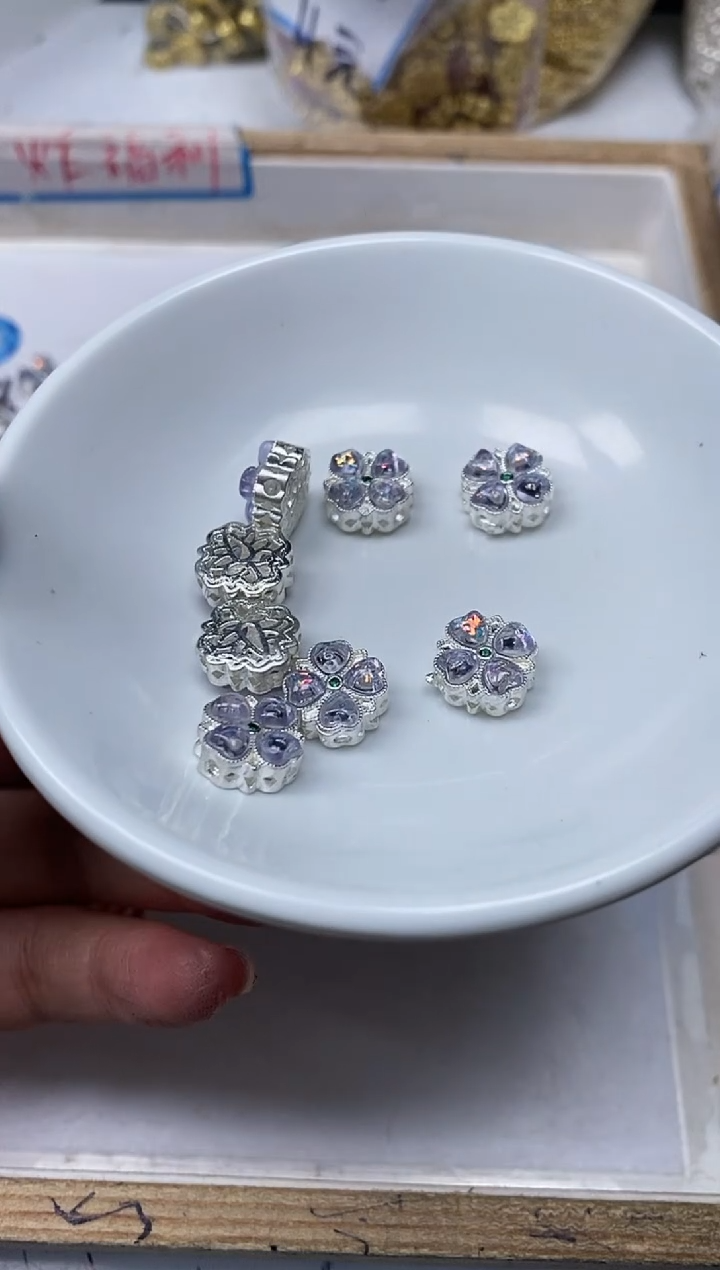 【闪购商品】玛瑙/玉髓散珠合金B2369合琻 粉紫银四叶草 5个15元