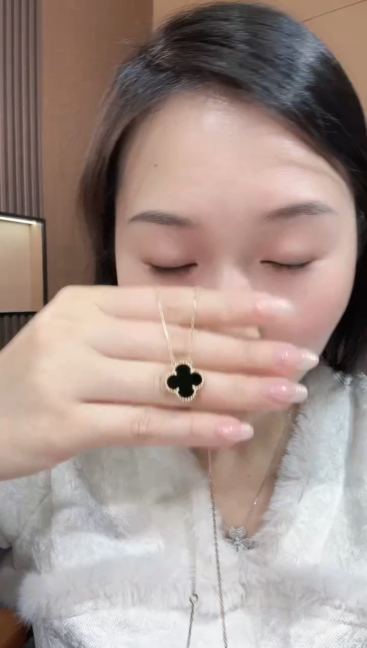 【闪购商品】玛瑙/玉髓套链18K金镶嵌 黑色k黄，四叶草套链GHJ25版