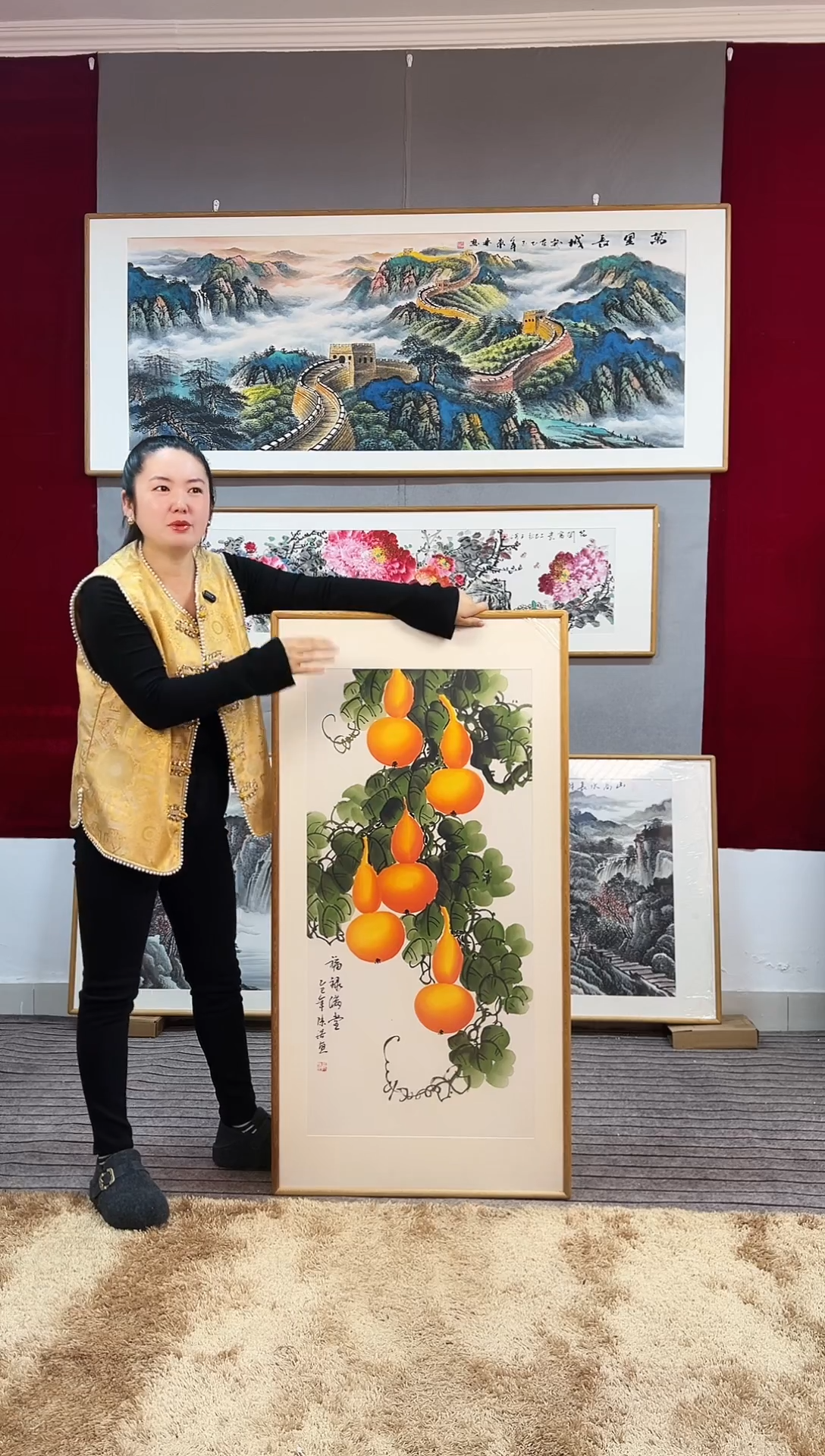 国画手绘葫芦122*62尺寸竖幅