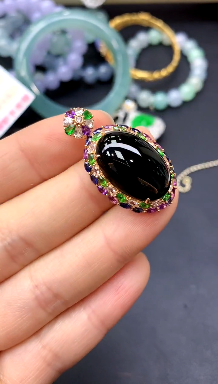 颈饰18K金镶嵌翡翠418-中国好珍宝