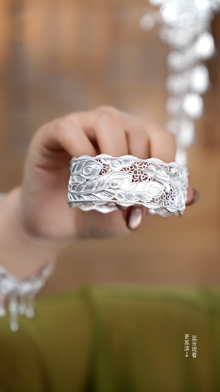 珐琅足银999花丝凤凰手镯