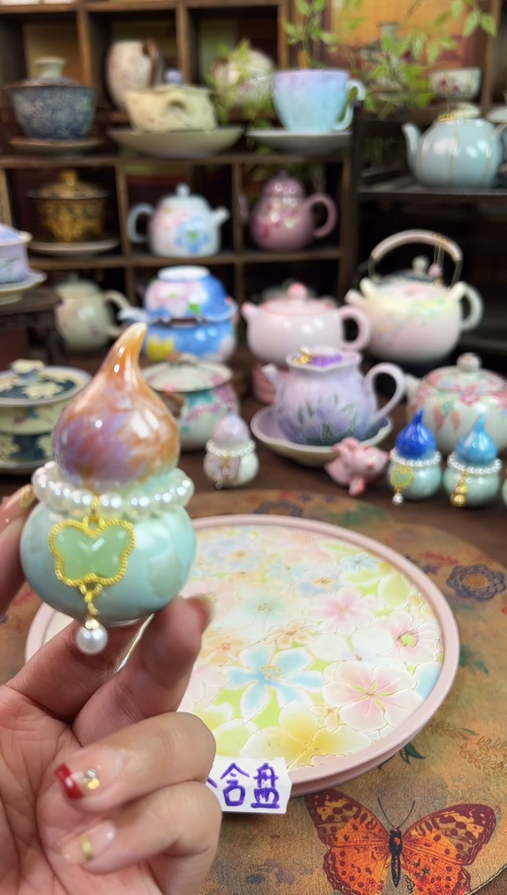 结晶釉葫芦摆件带提溜-橙