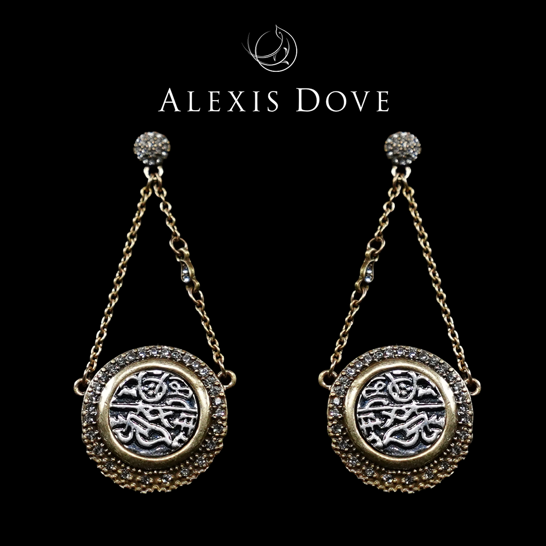 铜合金合成锆石耳饰 复古简约流苏人像耳钉