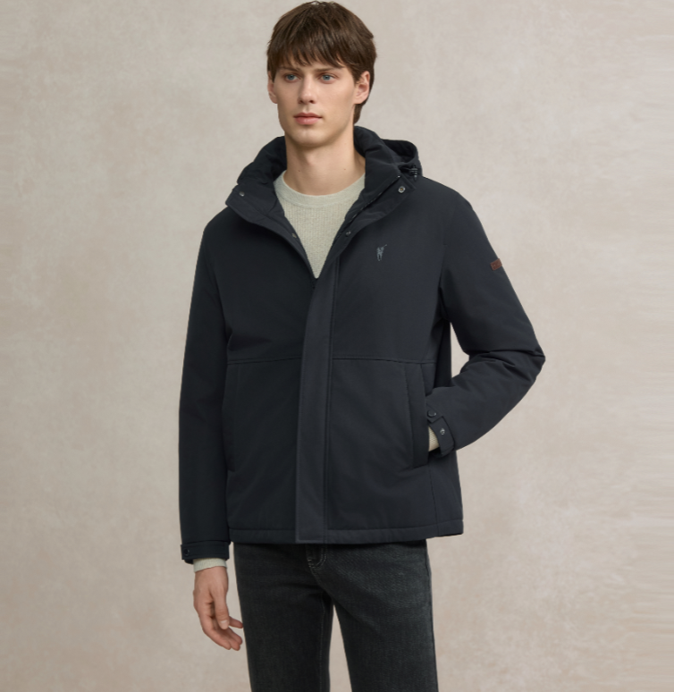 POLOWALK男装2025冬季新品夹克轻商务通勤夹棉保暖连帽外套