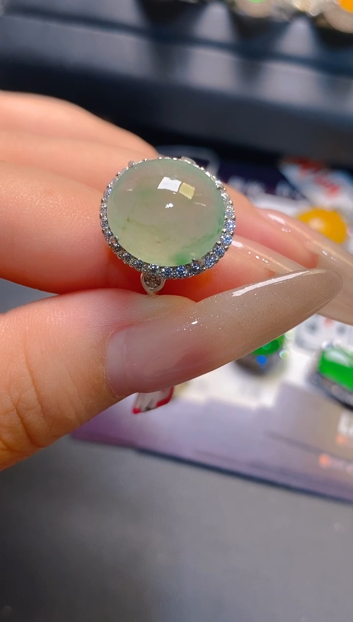 翡翠银S925镶嵌耳饰天然