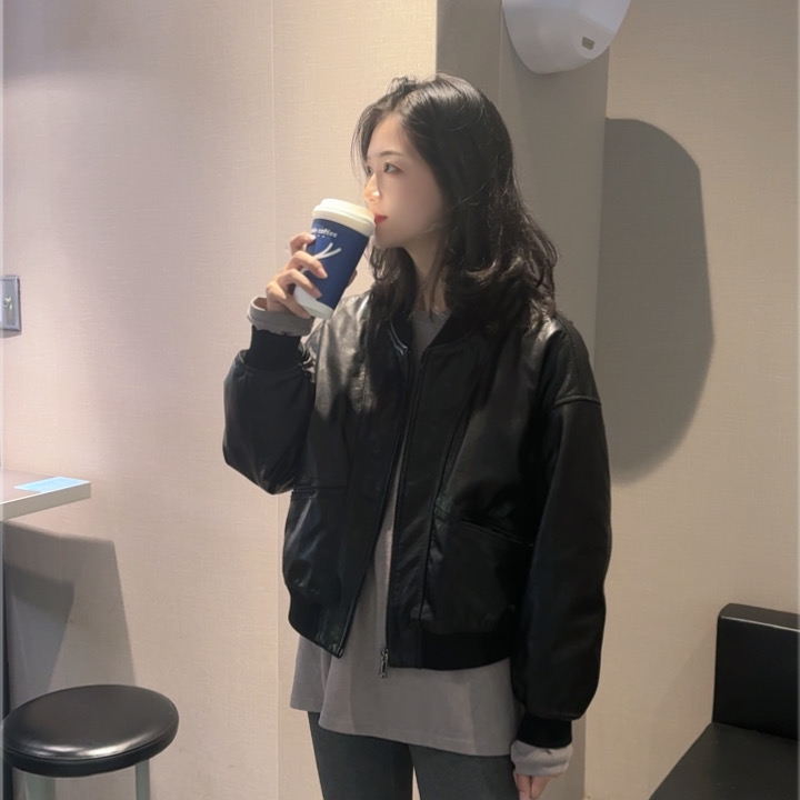 老李【825-62】美式复古帅气拉链立领 短款飞行员皮衣外套夹克