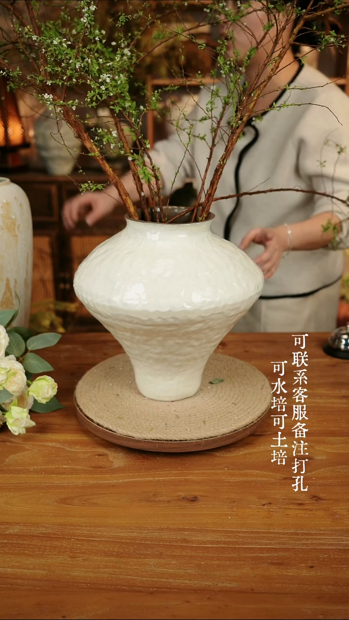 摆件陶225高白色大肚瓶可水培可土培