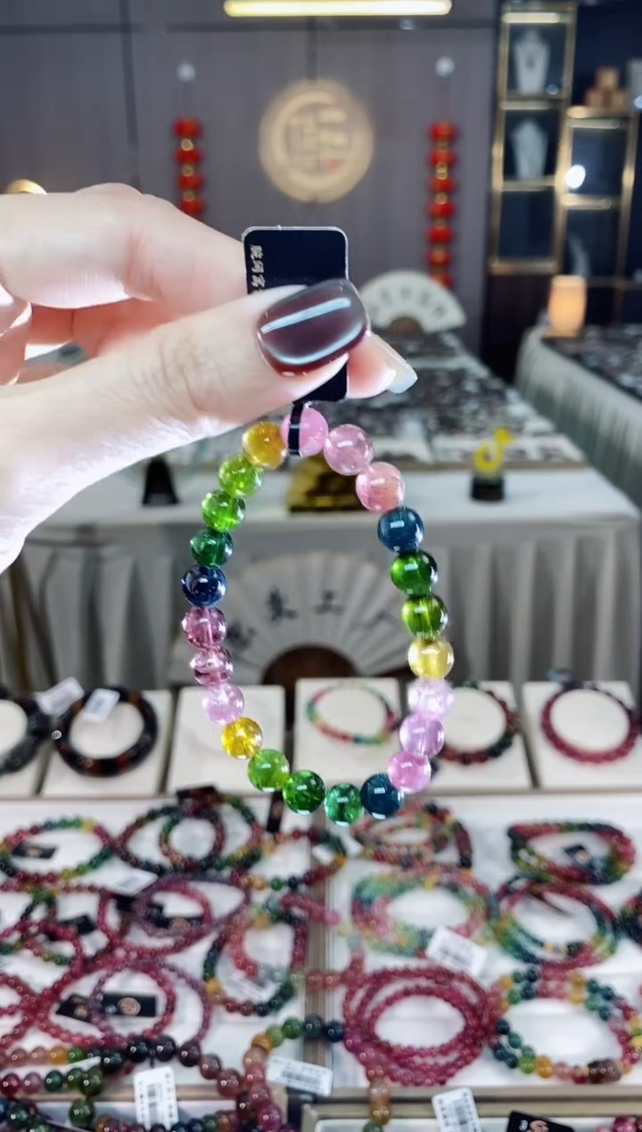 未镶嵌老矿碧玺色标彩虹单圈手串8mm+碧玺dan多样性发货一条 