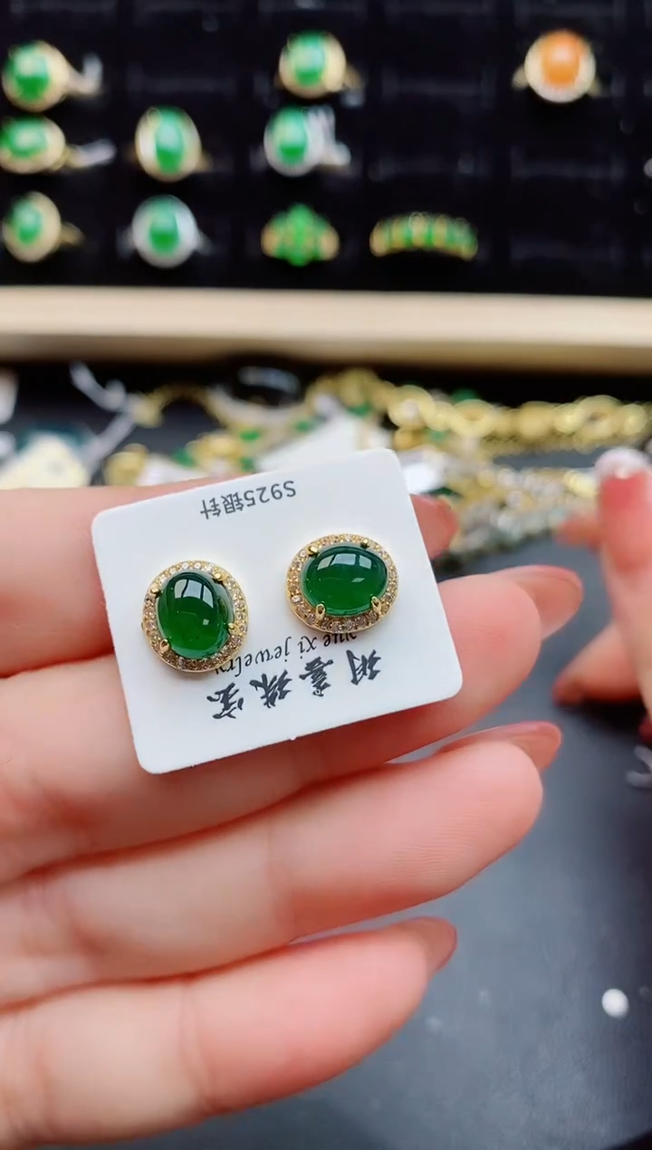 【闪购商品】翡翠耳饰银S925镶嵌50508