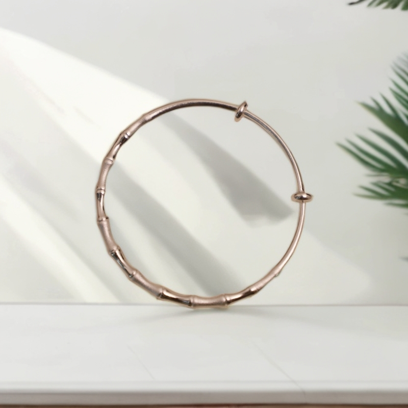 足银手镯 足银1-1竹节节节高升可调节手镯时尚实心气质