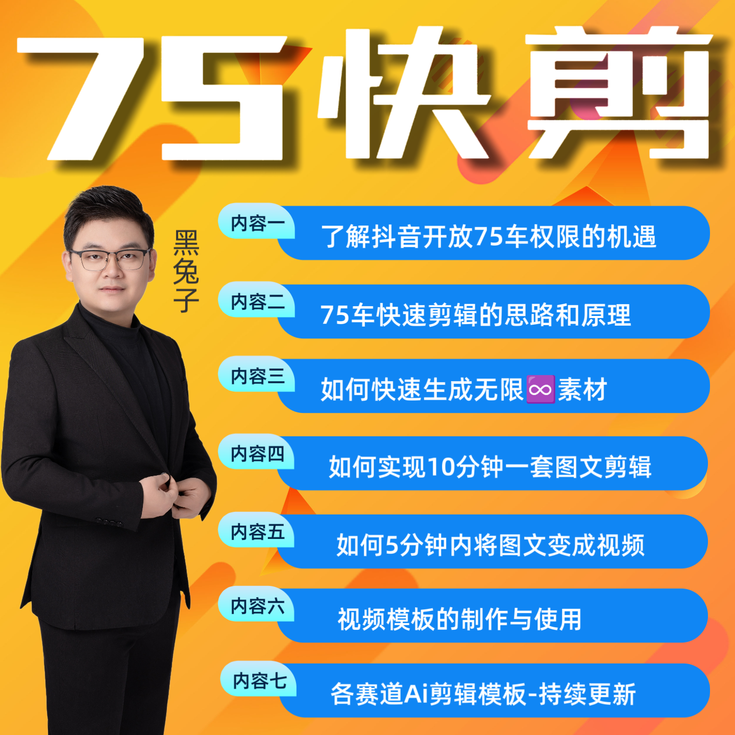 【黑兔子训练营】75车快速剪辑课Ai素材+图文剪辑+视频剪辑【新课】