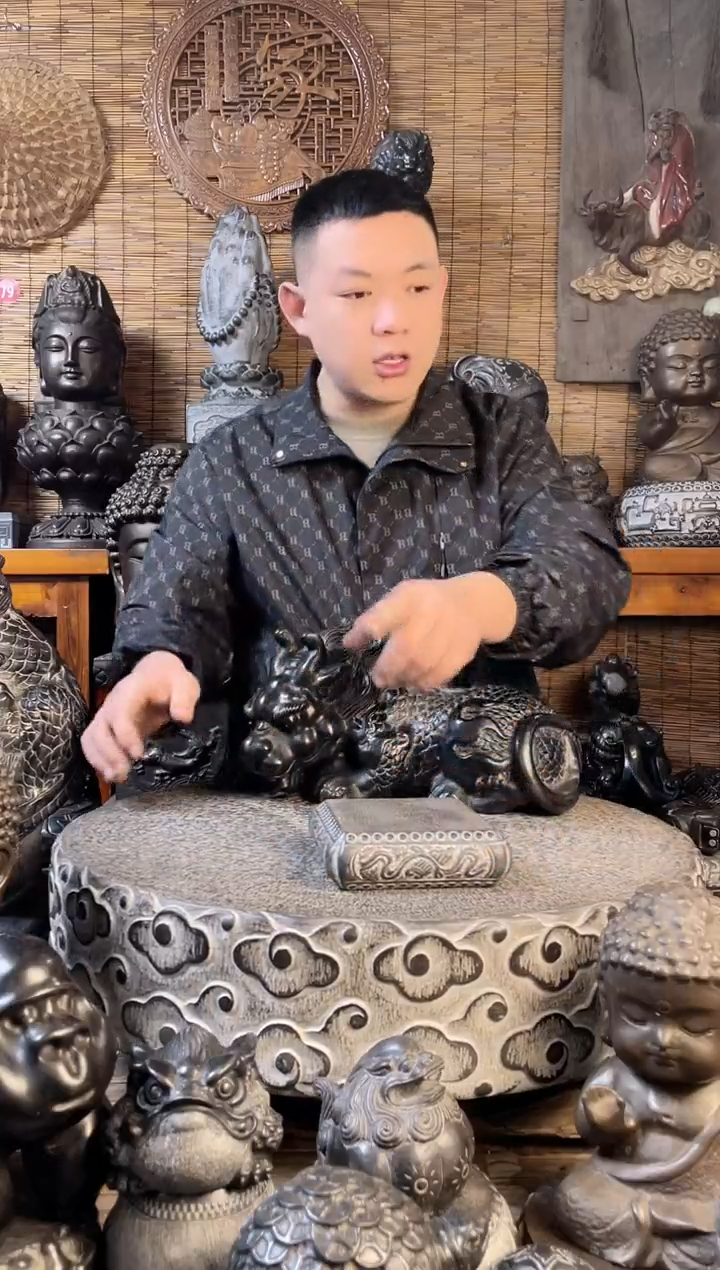 【闪购商品】14琴棋书画方鼓天然青石雕刻