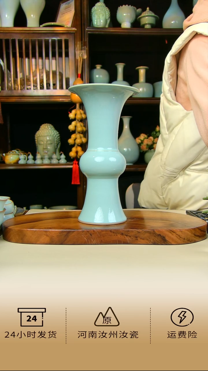 全手工天青色花鼓瓶不完美