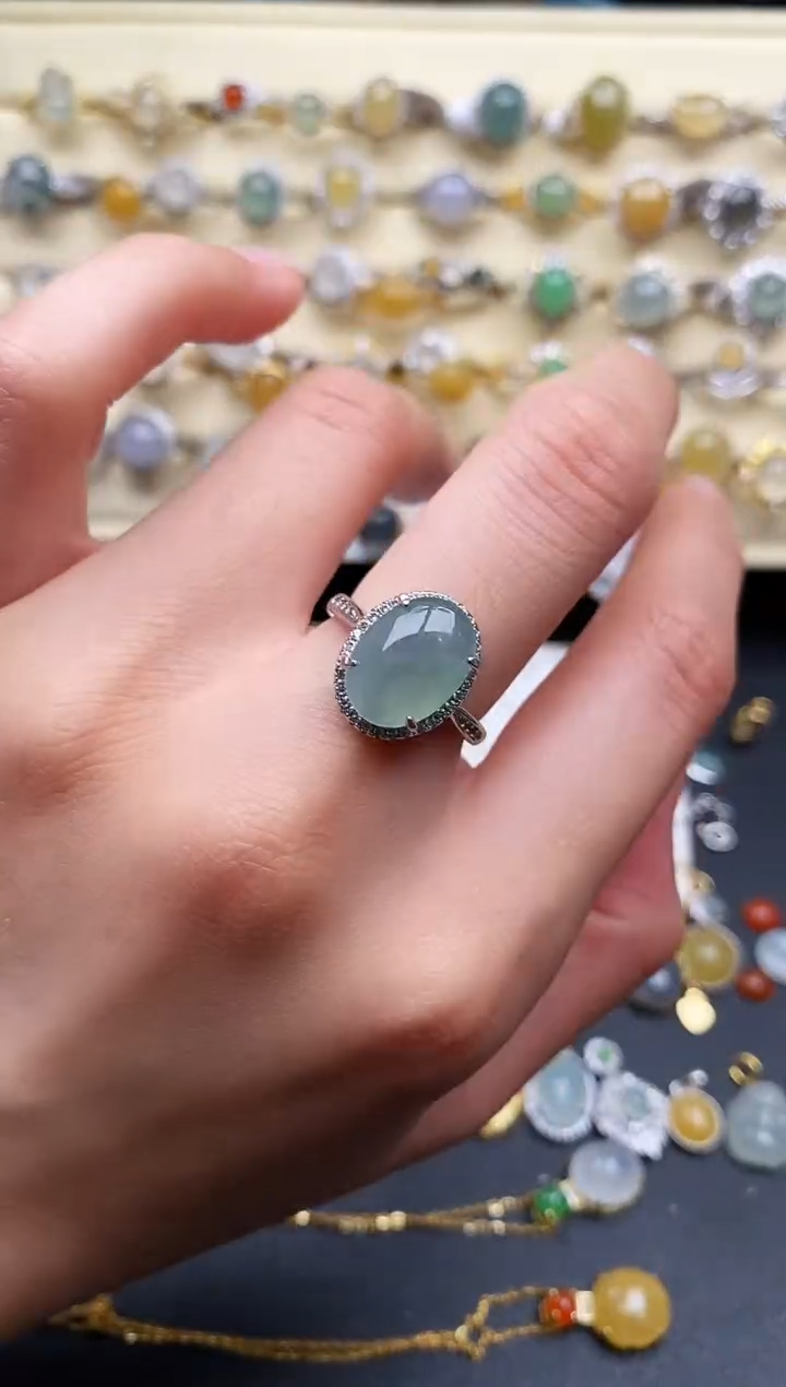 翡翠戒指银S925镶嵌55555555+6