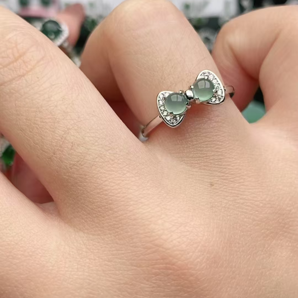 鑫辰珠宝天然A货翡翠银镶嵌设计款开口女戒指时尚百搭